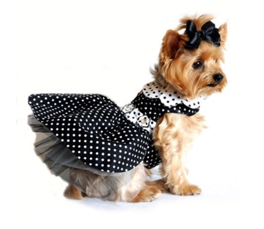 Black and White Polka Dot Dress with D-Ring and Leash